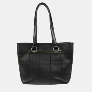 Chanel Black Leather Choco Bar Tote Bag