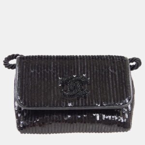 Chanel Black Sequined Beaded Mini Flap Shoulder Bag