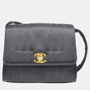 Chanel Black Satin Straight Flap Mademoiselle Shoulder Bag