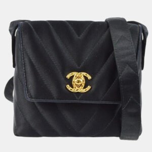 Chanel Black Satin Chevron Shoulder Bag