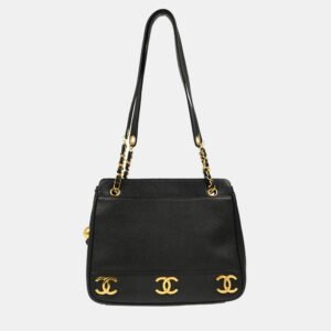 Chanel Black Calfskin Triple CC Shoulder Tote Bag