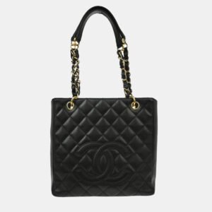 Chanel Black Calfskin Petite Shopping Tote  Handbag