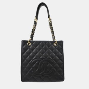 Chanel Black Calfskin Petite Shopping Tote Handbag