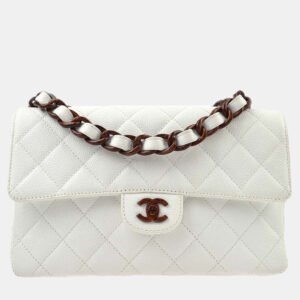 Chanel White Calfskin Medium Single Flap Shoulder Bag