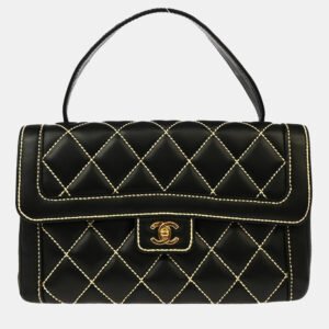 luxury-women-chanel-used-handbags-p1159171-005 Chanel Black Calfskin Wild Stitch Handbag