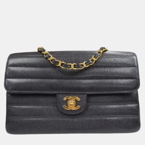 Chanel Black Calfskin Medium Classic Single Flap Double Chain Shoulder Bag