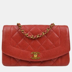 Chanel Red Calfskin Small Diana Single Chain Shoulder Bag