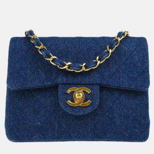 Chanel Blue Denim Mini Classic Square Flap Shoulder Bag