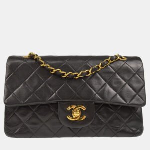 Chanel Black Lambskin Small Classic Double Flap Shoulder Bag