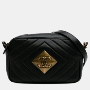 Chanel Black Chevron Lambskin Pyramid CC Camera Bag