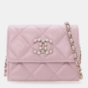 Chanel Pink Quilted Caviar Coco Candy Card Holder on Chain