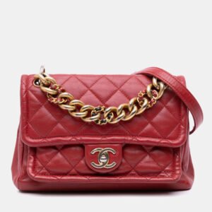 Chanel Red Small Quilted Lambskin Chain Link Flap