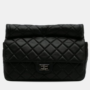 Chanel Black Reissue 2.55 Metallic Lambskin Roll Clutch
