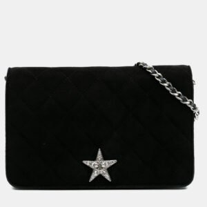 Chanel Black Quilted Suede Cocostellar Wallet on Chain