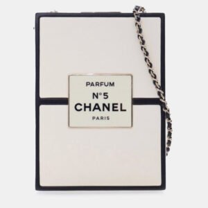 Chanel Black/White Calfskin Chanel No.5 Perfume Box Evening Clutch