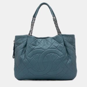 Chanel Blue Quilted Caviar Expandable Zip Tote