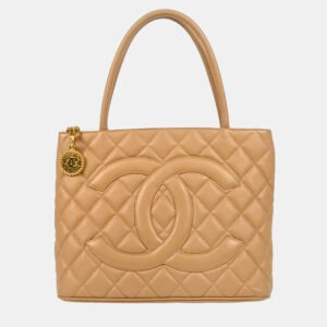 Chanel Beige Calfskin Medallion Tote Bag