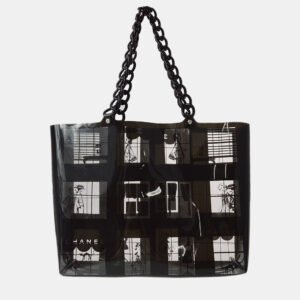 Chanel Black Vinyl Windows Line Tote Handbag