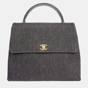 Chanel Black Denim Medium Top Handle Bag