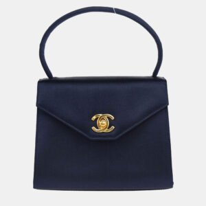 Chanel Navy Satin CC Top Handle Bag