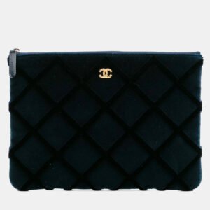 Chanel Blue CC Medium Quilted Velvet Cosmetic Case