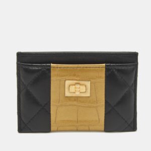 Chanel Black/Gold Crocodile Embossed and Leather Reissue 2.55 Card Holder