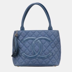 Chanel Blue Quilted Canvas and Caviar Tassel Tote