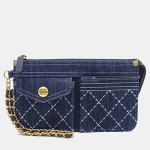 Chanel Navy Blue Matelass&eacute; Denim Clutch