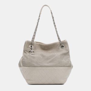 Chanel White Perforated Calfskin Up In The Air North South Tote