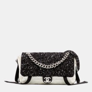 Chanel Black White Bicolor Tweed and Nylon Astronaut Essentials Flap