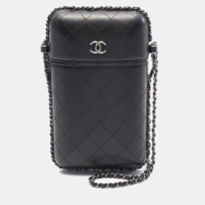 Chanel Black Leather Chain Around Phone Holder