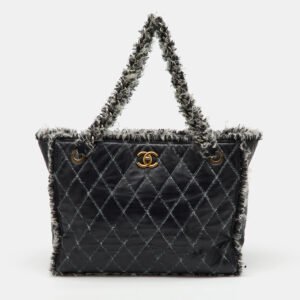 Chanel Black Quilted Leather and Funny Tweed CC Shopper Tote