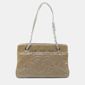 Chanel Beige CC Quilted Patent Soft Tote