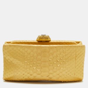 Chanel Gold Python Kiss Lock Frame Clutch
