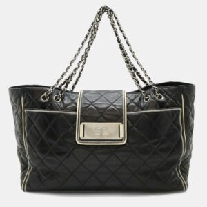 Chanel 2.55 Turnlock Black White Calf Leather Tote Bag