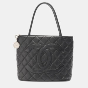 Chanel CC Medallion Black Grained Calfskin Leather Tote SHW