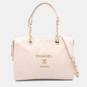 Chanel Small Bowling Light Pink Calfskin Quilted Bag