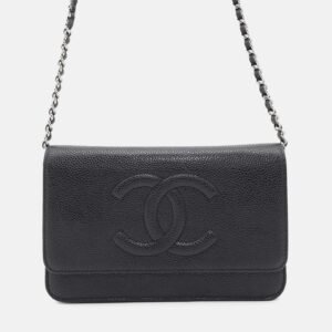 Chanel CC Black Leather Wallet on Chain