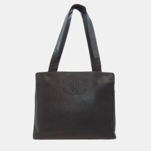 Chanel CC Black Grained Calfskin Tote Bag