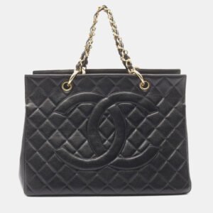 Chanel Vintage Timeless Black Caviar Leather Tote Bag