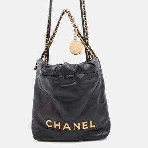 Chanel 22 Mini Black Shiny Calf Leather Tote Bag