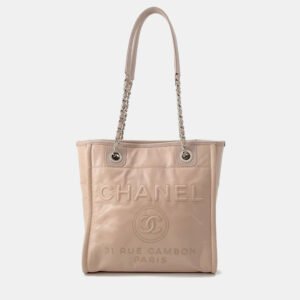 Chanel Deauville PM Pink Leather Caviar Leather Chain Tote Bag