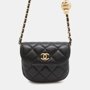 Chanel Matelasse Ball  Black Lambskin Chain Mini Pouch