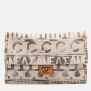 Chanel Beige/Grey Canvas Iliad Flap Clutch
