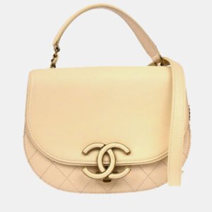 Chanel Coco Curve Messenger Small Beige Shiny Calfskin Goatskin Quilted Flap Bag