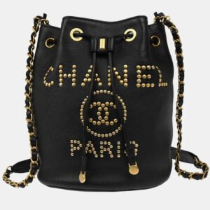 Chanel Deauville Black Caviar Leather Bucket Bag