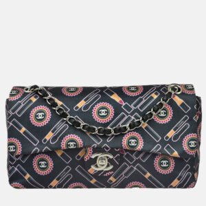 Chanel Classic Single Flap Black Satin Lipstick Shoulder Bag