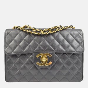 Chanel Classic Single Flap Jumbo Black Quilted Caviar Bag
