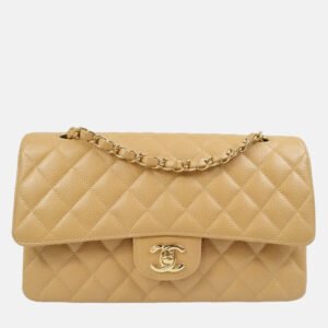 Chanel Classic Double Flap Medium Beige Calfskin Shoulder Bag
