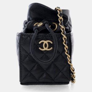 Chanel Drawstring Mini Black Lambskin Bucket Bag